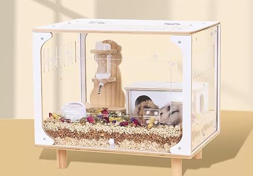 LLGJ Hamsterkäfig aus Holz, Mäuse und Ratten, offener Lebensraum mit Acrylplatten, solide gebaut, geeignet für Goldhamster, Totoro, Eidechse, blaubrüstige Wachteln (2, 15,17,8 cm großer Käfig + 4