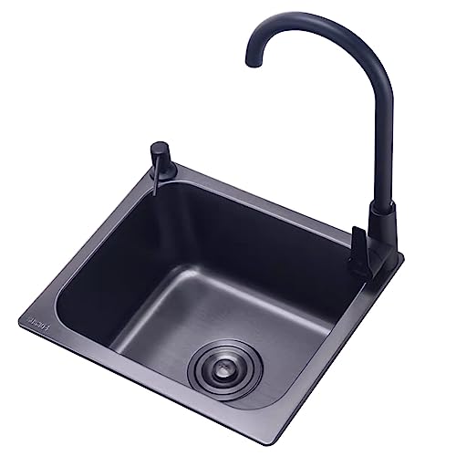 LCKDY Wasserhahn für Küchenspüle, Barspüle, schwarzes kleines Waschbecken, Edelstahlspüle, Küche, Mini-Spüle, schwarzer Wasserhahn inklusive Zubehör (Größe: 46 x 40 x 20 cm)