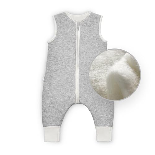 Ehrenkind® Ganzjahres-Schlafsack mit Füßen Wollfüllung | 100% Bio-Baumwolle mit 100% Wolle Füllung Baby-Schlafsack | Oeko-TEX | Hellgrau Melange 100