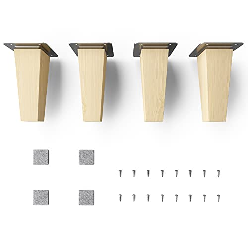 sossai® Holz-Möbelfüsse - Clif Square | Natur (unbehandelt) | Höhe: 12 cm | HMF3 | eckig, konisch (gerade Ausführung) | Material: Massivholz (Buche) | für Stühle, Tische, Schränke etc.