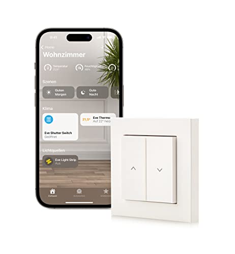Eve Shutter Switch - Smarte Rollladensteuerung mit integrierten Zeitplänen, Adaptive Beschattung, Siri-Sprachsteuerung, Zeitschaltuhr, Fernzugriff, keine Bridge nötig, Bluetooth/Thread, Apple HomeKit
