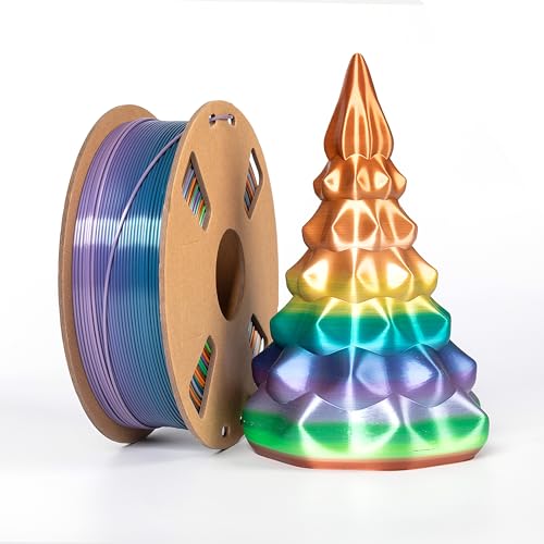Silk PLA 3D Drucker Filament 1.75mm Multicolor Rainbow Seide Regenbogen 1KG Farbverlauf Änderndes Mehrfarbig Filament Regenbogen Glänzende schnelle unregelmäßige Streifen Filaments für FDM 3D Drucker