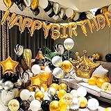YinQin Luxuriöses Schwarzgold-Party-Geburtstagsballon-Set 110 Stück Geburtstag Luftballons Dekorationen, Geburtstags Dekorations mit Inflator, Punktkleber und Klebeband Party Dekoration