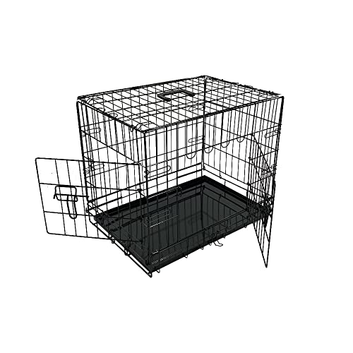 BUNNY BUSINESS Underdog Hundekäfig aus Metall, zusammenklappbar, mit 2 Türen, aus schwarzem Metall, mit Schiebetüren, kaufester Kunststoffboden, robuste Lösung für Welpen, 76,2 cm, Größe M
