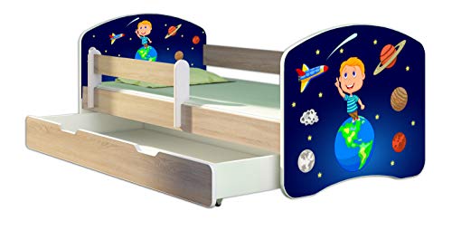 Kinderbett Jugendbett mit einer Schublade und Matratze Sonoma mit Rausfallschutz Lattenrost ACMA II 140x70 160x80 180x80 (22 Kosmos, 160x80 + Bettkasten)