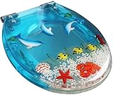 Ocean Series Art WC-Sitz Aus Kunstharz Mit Deckel Und 3D-Effekten Hochleistungs-WC-Deckel Mit Delfin Muscheln Und Sand