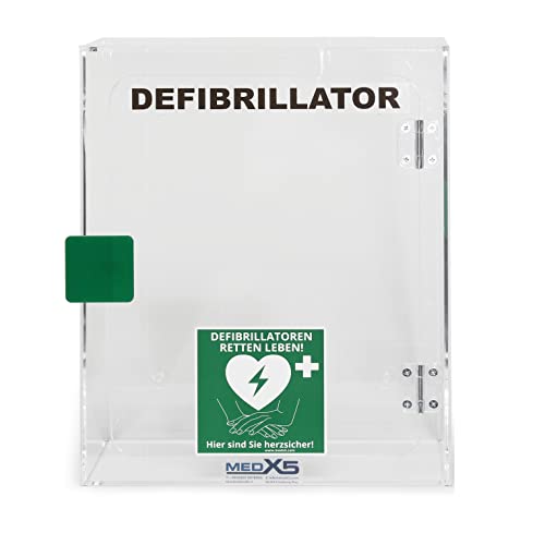 MedX5 (Upgrade 2019) universal Defibrillator Plexiglas Wandkasten für Innen, für alle AED's ohne Alarm