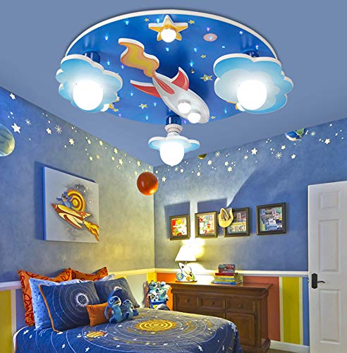 Kinderzimmerlampe LED Deckenleuchte Universum Sterne Deckenlampe Cartoon Deckenlicht Acryl E27 Lampenfassung Jungen Und Mädchen Schlafzimmer Lampe Wohnzimmer Flur Kindergarten Kronleuchter Blau