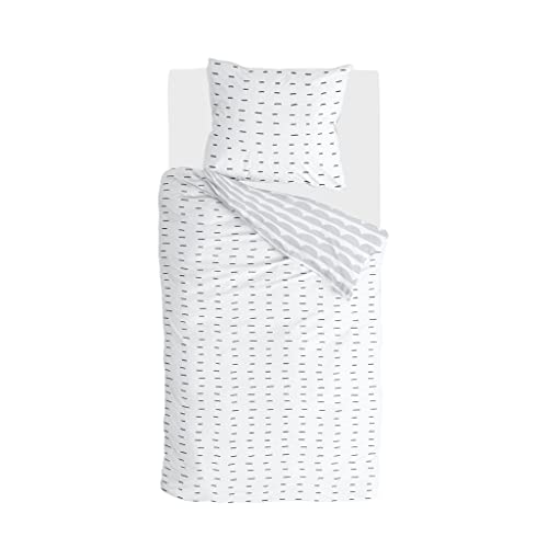 Walra Bettbezug More Dashes, 100% Baumwolle, 140x220, 2-teilig, Weiß/Grau