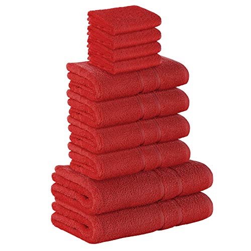 StickandShine 10 TLG. (4X Gästehandtuch / 4X Handtuch / 2X Duschtuch) in rot/Premium Frottee Set aus 100% Baumwolle mit 500g/m² 10er Pack