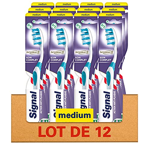 SIGNAL 12 Zahnbürste, Medium, Integral 8, vollständige Pflege, für eine tiefe Mundhygiene, recycelbar (12 Stück)