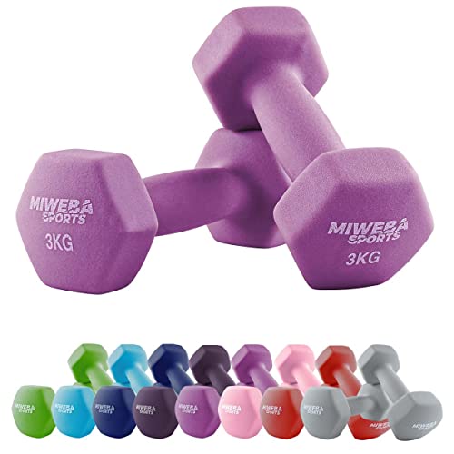 Miweba Sports Neopren Hantelset NKH100 | 𝐏𝐫𝐨𝐟𝐢 Hantel - Hexagon Hanteln Set - Kurzhanteln - Kurzhantel Set - Gymnastikhanteln - Hantel Set - Dumbbell - 0,5-10 Kg (2X 3.0 kg, Pink)