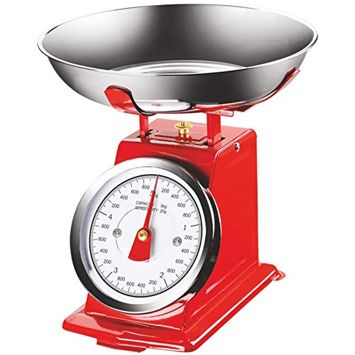 Bakaji Atlas Mechanische Küchenwaage aus Metall mit verchromter Schale, Vintage-Design, maximale Kapazität 5 kg, Zubehör zum Kochen (rot)