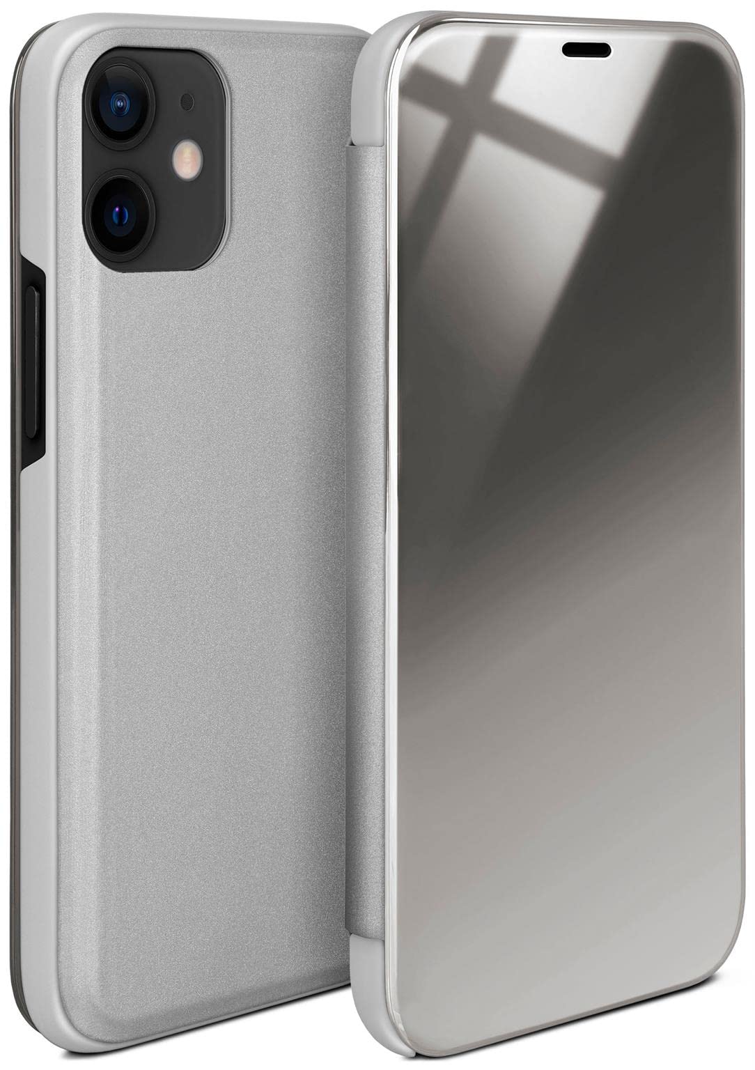 moex Dünne 360° Handyhülle passend für Apple iPhone 12 Mini | Transparent bei eingeschaltetem Display - in Hochglanz Klavierlack Optik, Silber