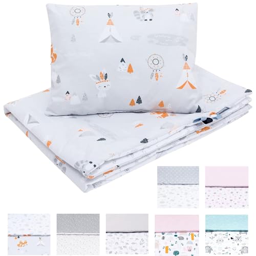 Bellochi Multifunktional Baby Decke Set - Doppelseitig Baby Bettwäsche 75x100 cm und Kissen 30x40cm - aus 100% Baumwolle - ÖKO-TEX zertifiziert - Apanatschi