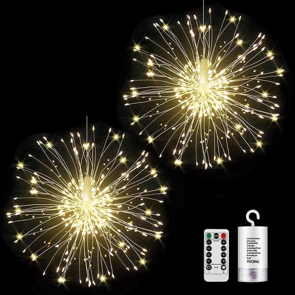 FOOING Led Lichter Feuerwerk 2 PACK 120LED Lichterkette Feuerwerk 8 Modi Haengend Feuerwerk Lichterketten mit Strom Lichterkette Außen Batterie Weihnachtsdeko Weihnachtsbeleuchtung Fenster Außen