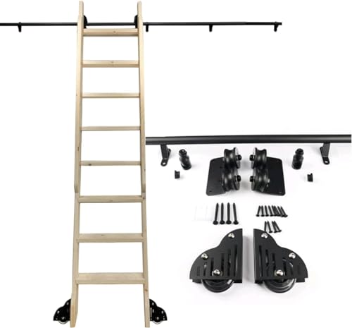 CATANK Bibliotheksrollleiter-Hardware-Set, 1 m - 6 m, Rundrohrschiene, Schiebetürschiene, mobile Leiterschiene mit Bodenrollenrädern (ohne Leiter) (Größe: 300 cm Schienen-Set)