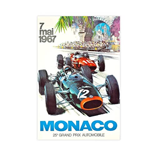 RIDAEX Poster und Drucke 60 * 90cm Senza Cornice Vintage Transport Monaco5 Grand Prix Automobile Poster Canvas Wall Art Room Pictures for Bedroom Gifts Decor