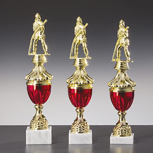 eberin · Pokal Serie Feuerwehr, Gold-rot, mit Wunschtext, Größe 34,5 cm