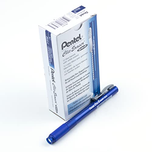 Pentel ZE22C Clic Radiergummi-Griff, einziehbarer Radiergummi, blauer Schaft, 12 Stück