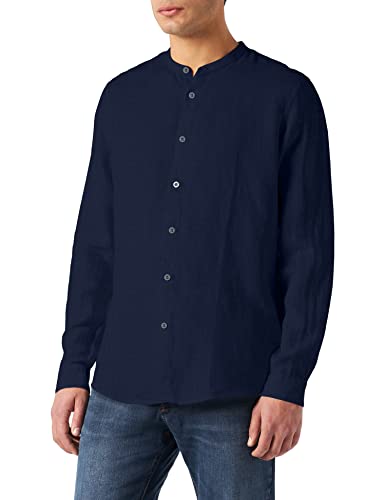 find. Herren Long Sleeve Linen Shirt Herrenhemden, Blau (Marineblau)