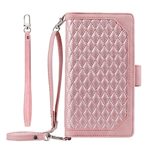 LIFEKA Crossbody Flip Zipper Wallet Leder-Handyhülle für XiaoMi für RedMi Note 12 11 Pro 11S 10 10S 9S 12T 11T Poco X3 NFC Lanyard Cover, Pink, für Xiaomi 13