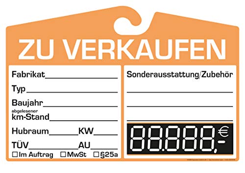 25x KFZ-Verkaufsschild zur Befestigung am Innenspiegel (orange, digitale Anzeige)
