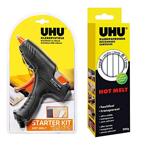 UHU 48365 Heißklebepistole Starter Kit Hot Melt (Starter Kit + 200 g Klebepatronen extra)