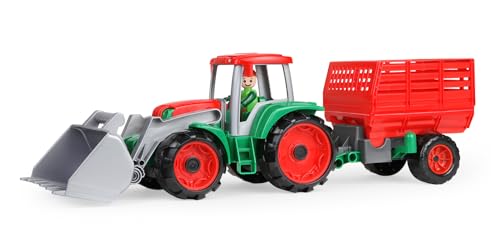 Lena TRUXX Traktor mit Heuanhänger und verzinkten Stahlachsen, Führerhaus zum Öffnen und feststellbarer Schaufel mit Griff I Spielfigur inklusive