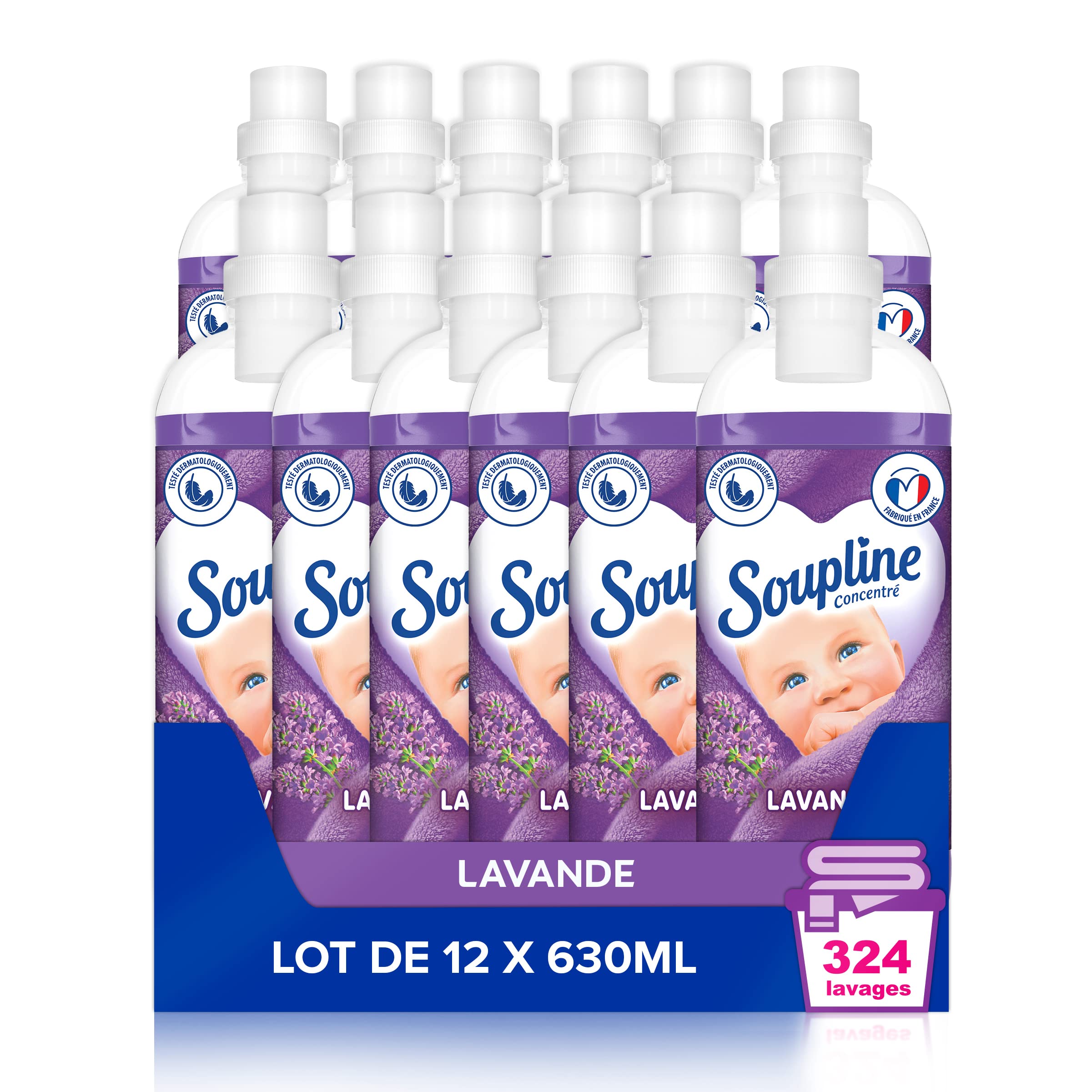 Soupline - Soupline Weichspüler Lavendel-Konzentrat Frische 14 Tage – dermatologisch getestet – 27 Waschgänge – 12 x 630 ml – für 324 Waschgänge