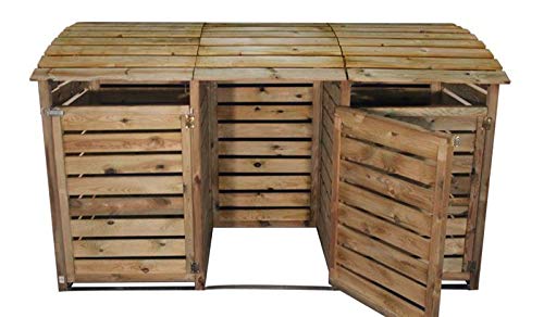 MEIN GARTEN VERSAND Mülltonnenbox aus Holz, Mülltonnenverkleidung - dreifach (für 3 Tonnen bis 240 Liter), wetterfest und somit ideal für draußen/Outdoor geeignet