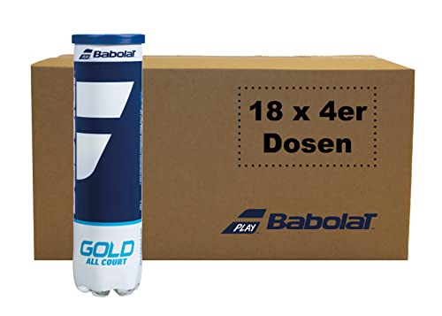 Babolat Gold All Court Tennisbälle - X4 Karton 72 Bälle - 18x4er Dosen - Tennisball für Erwachsene Tennisspieler und Tennisballs für Tennis Trainer