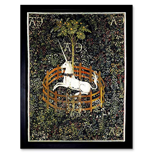 Wee Blue Coo Painting Medieval Tapestry Unknown Hunt Unicorn Captivity Art Print Framed Poster Wall Decor Kunstdruck Poster Wand-Dekor-12X16 Zoll