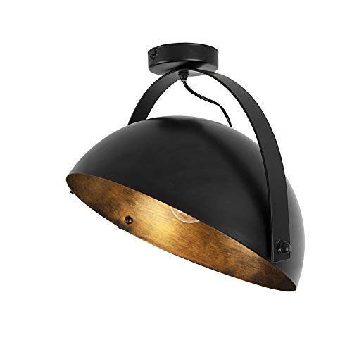 QAZQA - Modern IndustrieDeckenleuchte | Deckenlampe | Lampe | Leuchte schwarz mit Gold | Messingkipp - Magna | Wohnzimmer | Schlafzimmer | Küche - Stahl Rund - LED geeignet E27