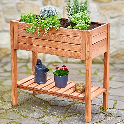 Onbest Premium Hochbeet – aus hochwertigem FSC Holz – perfekt für Garten/Terrasse/Balkon – mit Stabiler Ablage und Innenvlies – Kräuterhochbeet 80 cm hoch, 80 cm lang – Pflanztisch – Hochbeete