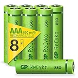 GP TONER Batteries ReCyko+ HR03 Micro (AAA)-Akku NiMH 850 mAh 1.2V 8St. 12085AAAHCE-C8