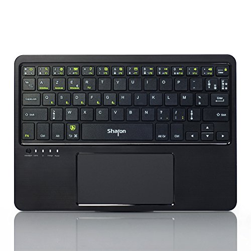 Sharon 4 in 1 Multitouch Bluetooth - Tastatur | bis zu 5 Geräte speicherbar | Integriertes Touchpad | Keyboard für Android, iOS/Mac OS X, Windows 8, 10 und Smart TVs | französisches AZERTY - Layout