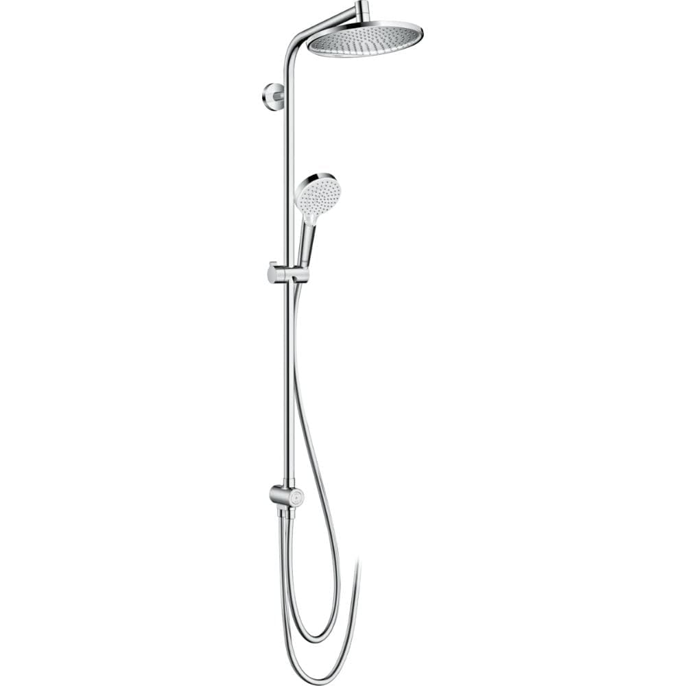 hansgrohe Crometta S - wassersparendes Duschsystem (EcoSmart) ohne Armatur, Regendusche (⌀ 240 mm) mit Umsteller, Handbrause (2 Strahlarten), Schlauch, Brausestange und Kopfbrause, Chrom