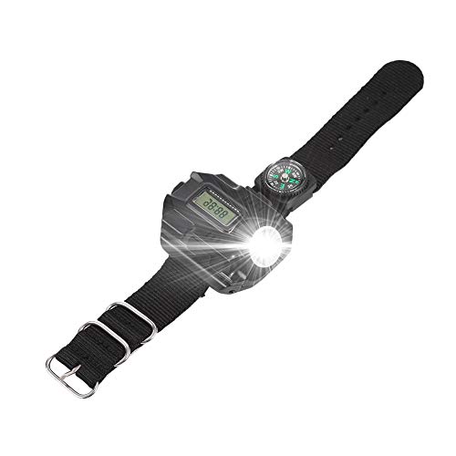 eecoo USB-Taschenlampe mit Uhr und wiederaufladbarem wasserdichtem Kompass für Bergsteigen, Klettern, Camping, Survival, Wandern, Jagd, Patrol
