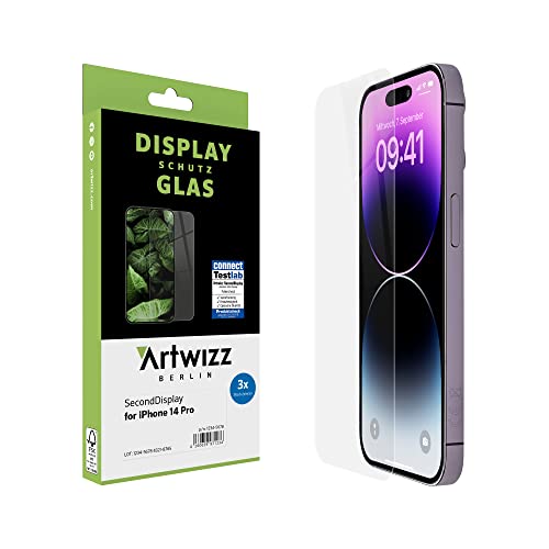 Artwizz SecondDisplay Displayschutz kompatibel für iPhone 14 Pro (6,1') - 3 Stück - HD Schutzglas aus Sicherheitsglas, 9H Härte