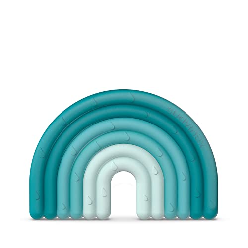 Suavinex, Beißring aus Silikon für Babys + 0 Monate, flexibel, leicht, Regenbogen-Design, Blau