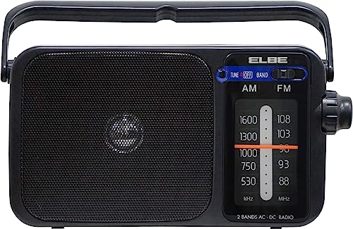 ELBE RF-942 Analogisches Radio, tragbar, AM/FM, Schwarz, Netzbetrieb oder Batterien, einfache Synchronisation