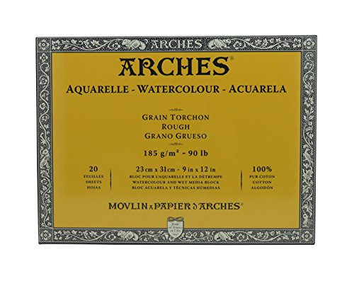 Arches 1795078 Aquarellpapier im Block (23 x 31 cm, 4-seitig geleimt, 185g/m² Grobkorn) 20 Blatt naturweiß