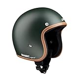 BANDIT Jet Premium Open Motorcycle Helmet Matte Green Leather Profile Custom Biker Style Visor Included Dull Green Open Helmet JETPGR (L)