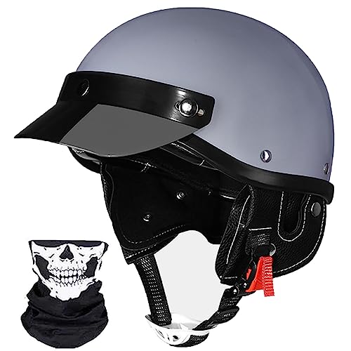 Motorrad-Halbhelm, offener Motorradhelm, elektrische Motorradhelme, offene Motorradhelme, 3/4 Retro-klassischer Moped-Helm mit Verstellbarer Schnellverschluss-Schnalle, ECE-geprüft