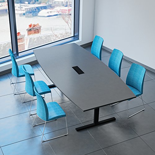 Weber Büro EASY Konferenztisch Bootsform 240x120 cm Anthrazit mit Elektrifizierung Besprechungstisch Tisch, Gestellfarbe:Schwarz