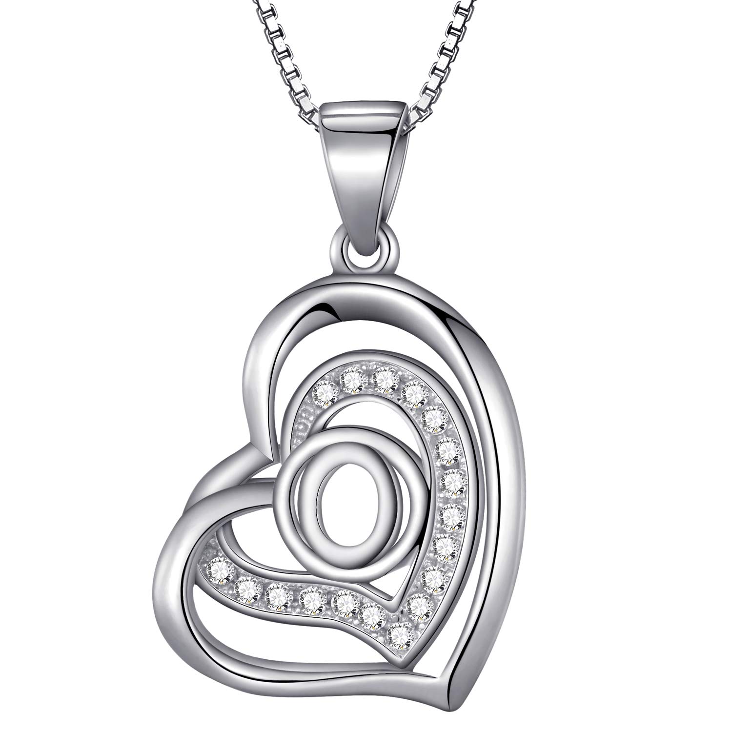 Morella Damen Halskette Herz Buchstabe O 925 Silber rhodiniert mit Zirkoniasteinen weiß 46 cm