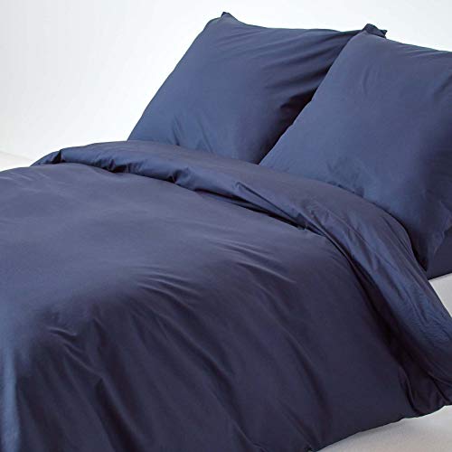 Homescapes Bettwäsche-Set 2-teilig Bettbezug 155 x 220 cm mit Kissenhülle 80 x 80 cm dunkelblau/Marineblau aus 100% Reiner Reine ägyptischer Baumwolle Fadendichte 200 Perkal-Bettwäsche