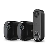 Arlo Pro 5 WLAN Überwachungskamera aussen mit Wireless Doorbell, 2K UHD, 3er Set Schwarz, Verbesserte Farbnachtsicht, 160° Blickwinkel, 2-Wege Audio, mit Secure Plan Testzeitraum