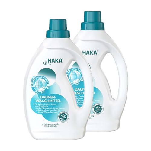 HAKA Daunenwaschmittel, 40 Waschgänge, verstärkt die Wärmedämmung des Futters, 2 x 1l